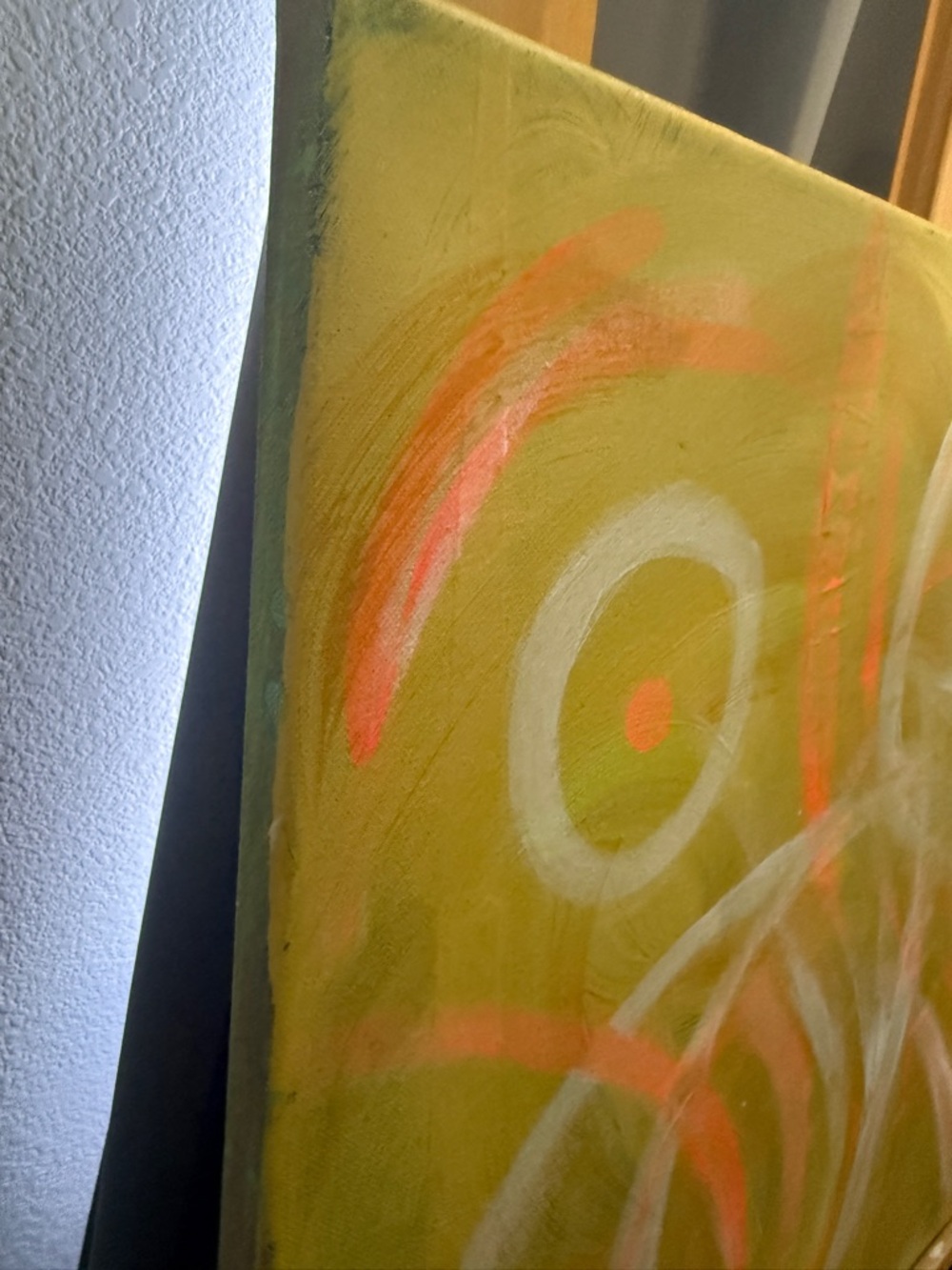 Original Abstract Canvas painting Wall Art in yellow and neon orange acrylic - Picture 2 of 3